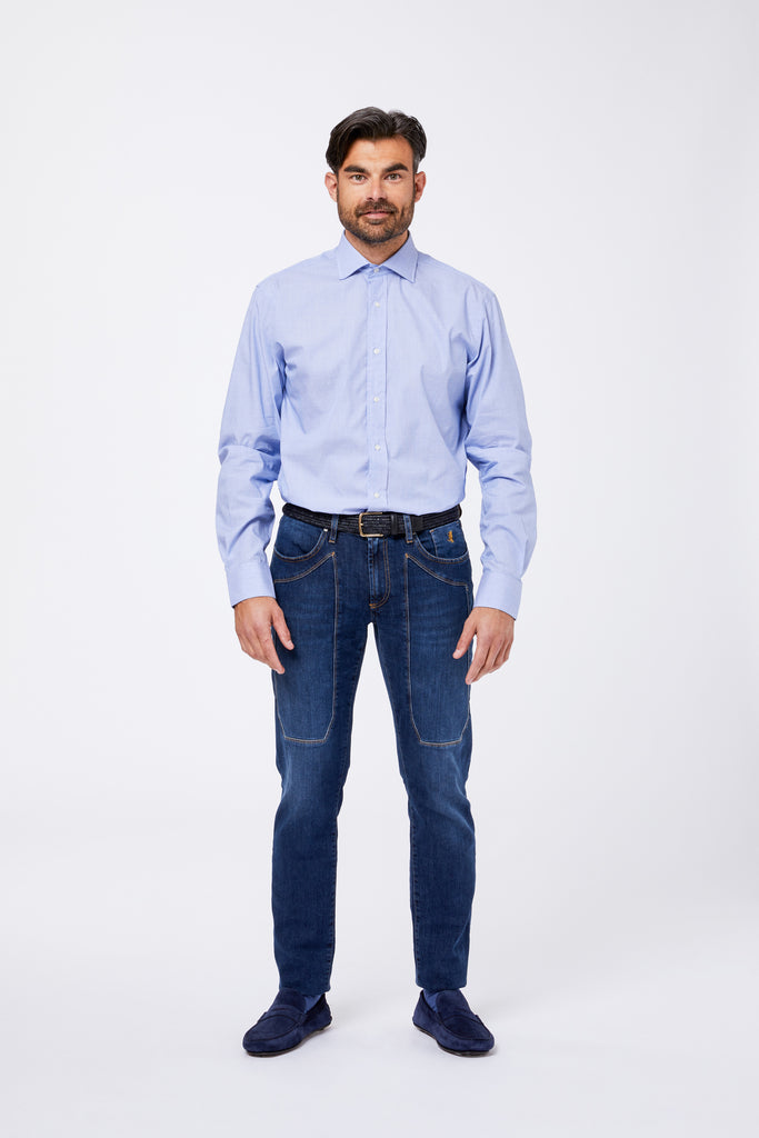 Light Blue Cotton Fil a Fil Shirt with French Collar