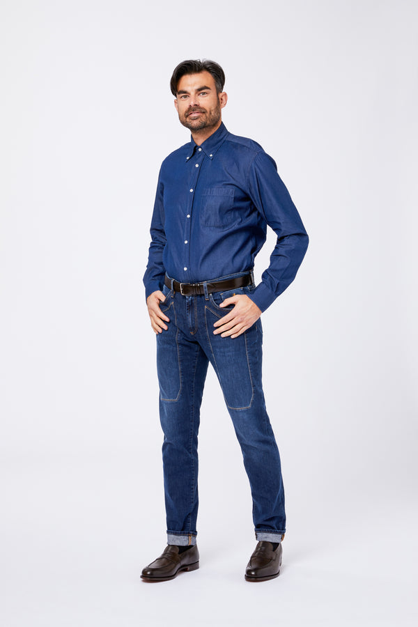 Camicia Azzurra Cotone Denim Leggero Collo Button Down